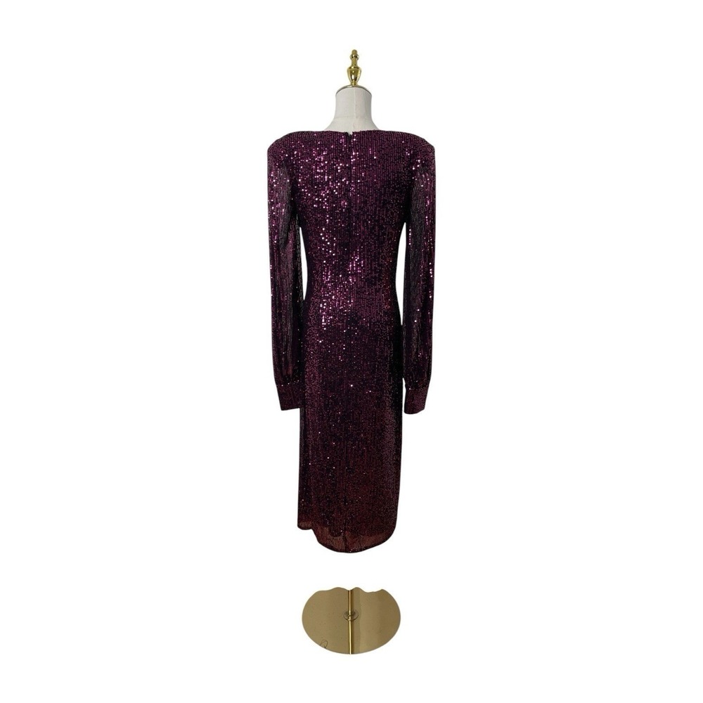 Mac Duggal 26866 Magenta Sequin Long Sleeve Plunge Midi Dress Size‎ 6 $398 - Picture 5 of 6